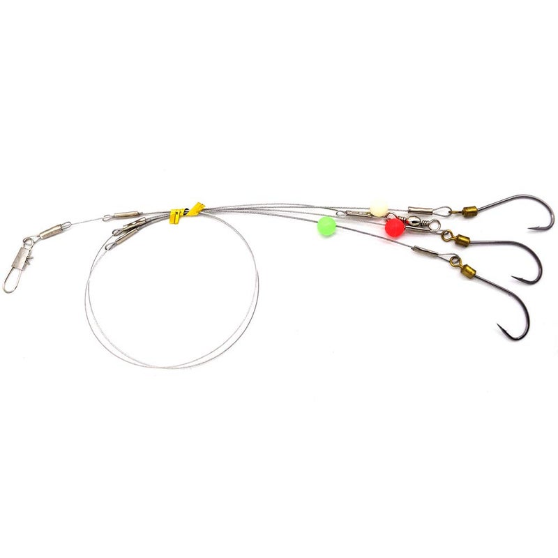 ANNIBBY Fishing Hook with Leader,5 Hooks Fishing Rig-7 Strands Nylon Coated Fishing Leader with Swivle,Snap,Hooks (3 Hooks rig, 18#) - Image 1